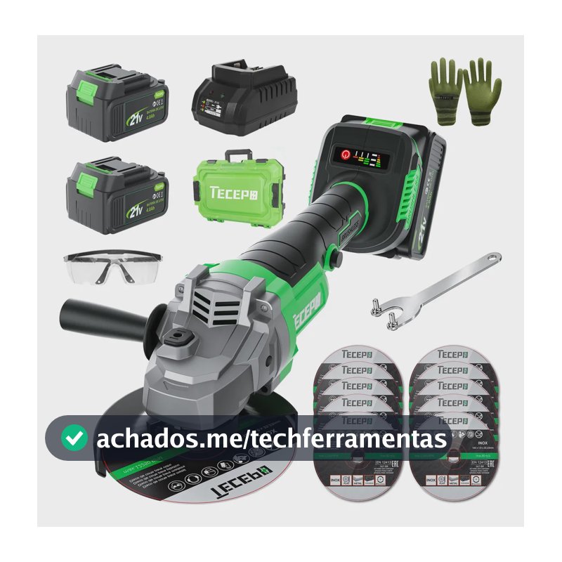 Esmerilhadeira Angular Com 2 Bateria 4ah 4.1/2 125mm Tecepo Verde-limão 60hz