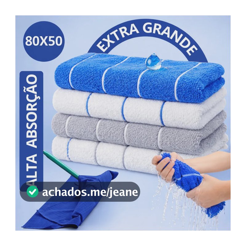 Kit 4 Super Panos Chão Grande Microfibra Panão De Chao 80x50 Limpeza Geral Multiuso Reutilizável Limpa Pisos Cozinha Banheiro Carro Eletrodomésticos Inox Espelhado