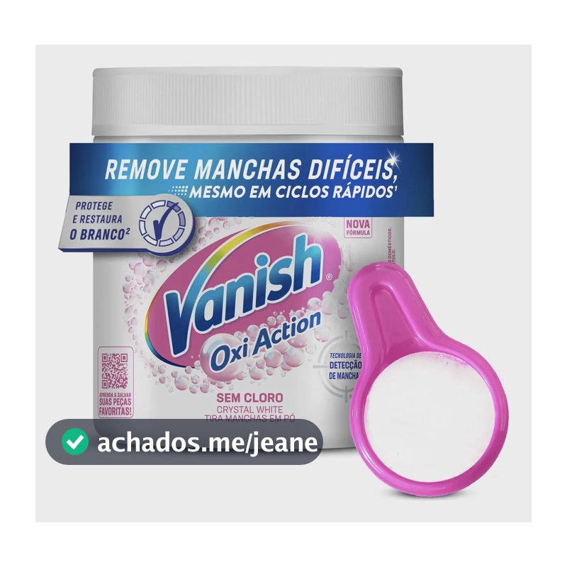 Tira Manchas Vanish em Pó Crystal White Oxi Action para Roupas Brancas 450g