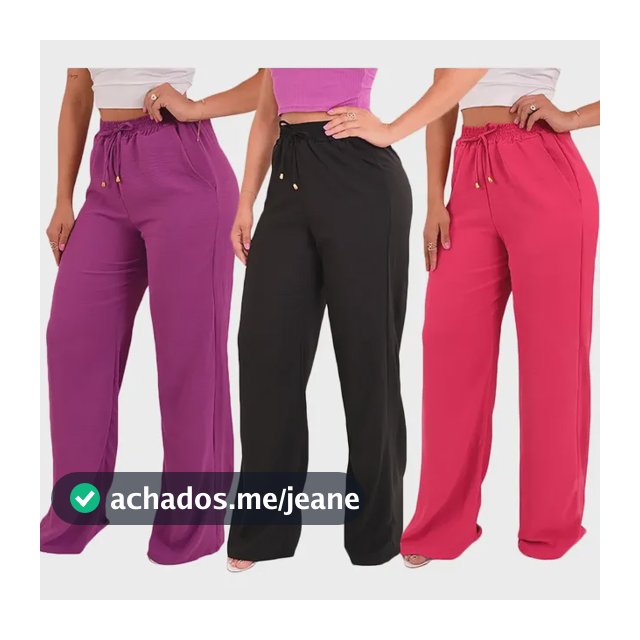 Kit 3 Calças Pantalona Feminina Cintura Alta Tendência Moda
