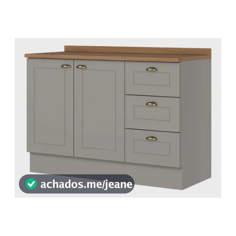 Balcão Ce35 Tampo 2 Portas 3 Gavetas 120cm Americana Henn Cinza