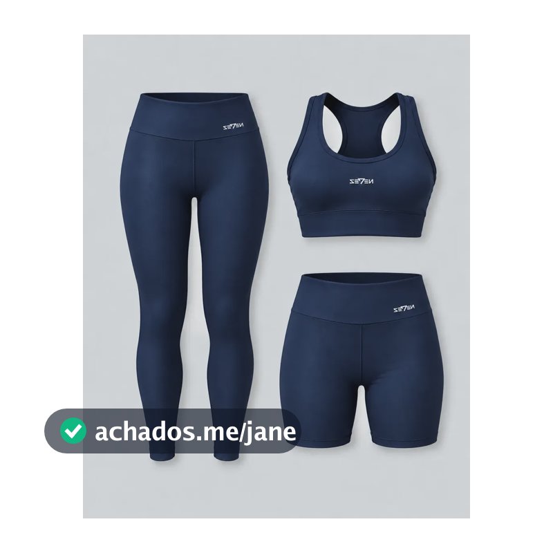 Kit Conjunto Feminino Fitness Top Nadador + Legging + Short Azul-marinho Gg