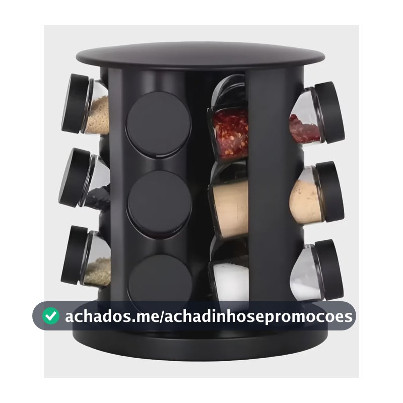Porta Condimento Temperos Giratório 9 Potes Vidro Com Tampa Cor Preto
