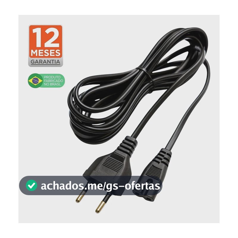 Cabo de Energia Força para Smart Tv Samsung Lg Philco Tcl Monitor Ps3 Ps4 Ps5 Impressora JBL BOMBOX Rádio Caixa de Som Tipo 8 Bivolt 127/220V - Tech 022