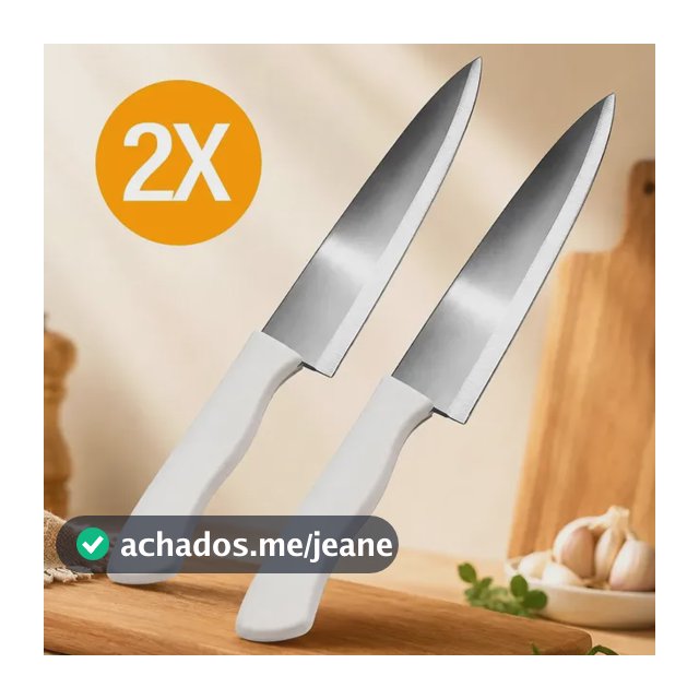 Kit 2 Facas Aço Inox Cozinha Corte Afiado Carne Açougueiro Chef Cabo Branco - Marca Kill Rex