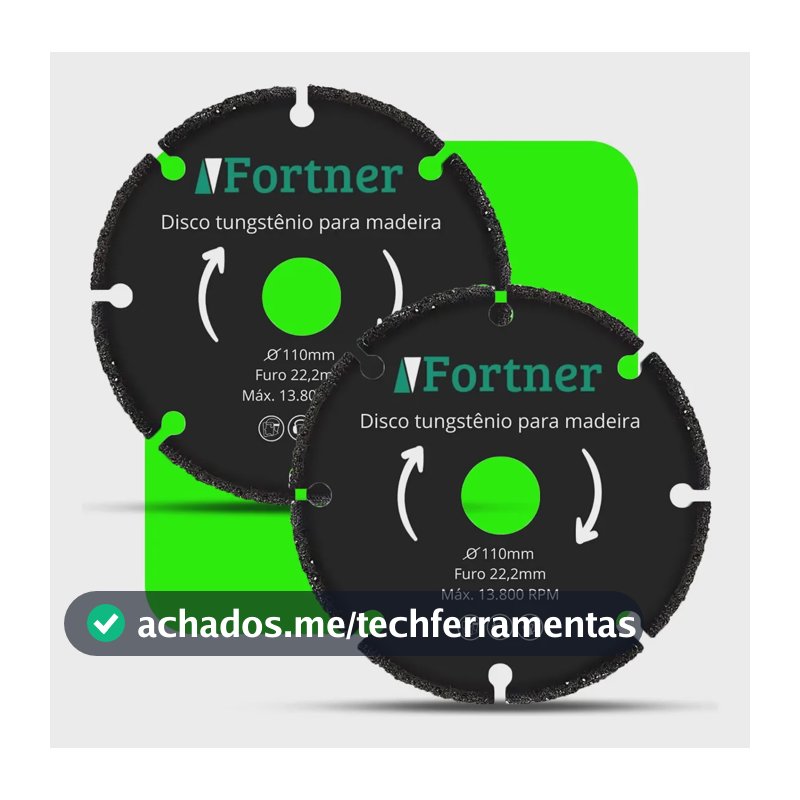 Disco de Corte Carboneto de Tungstênio para Madeira 110mm Fortner – Kit com 2