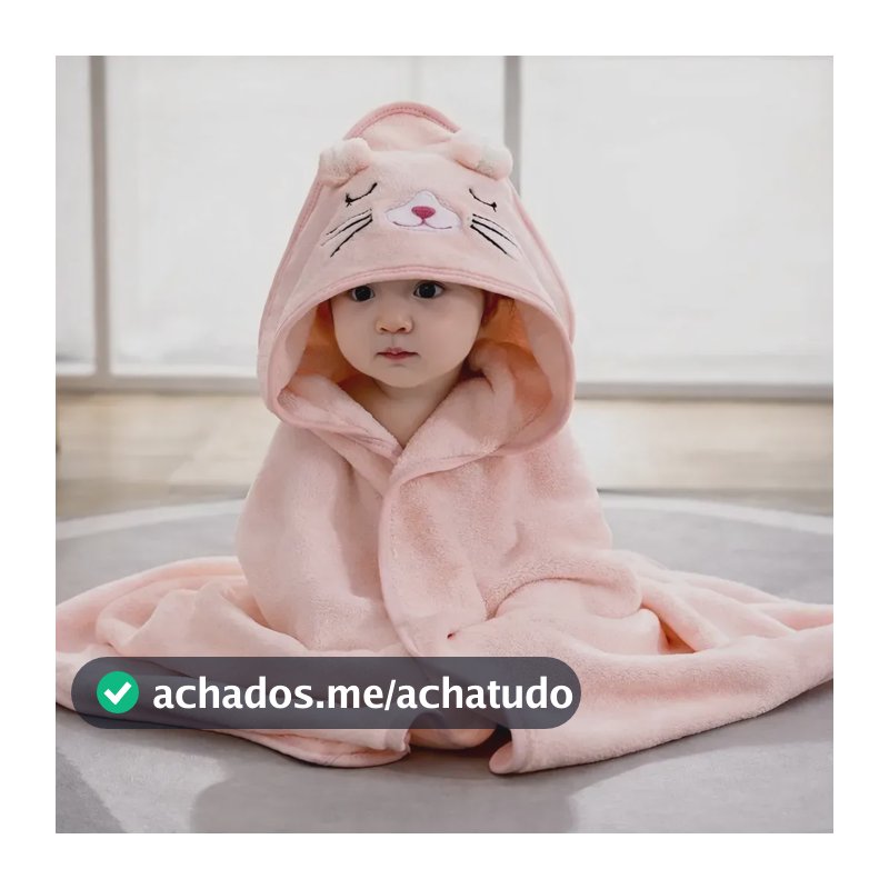 Toalha De Bebe Infantil Macia Com Capuz Grande Forrada Cor Rosa