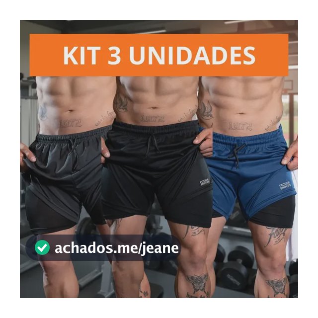 Kit 3 Shorts Masculino 2 Em 1 Compressão Rock Saints