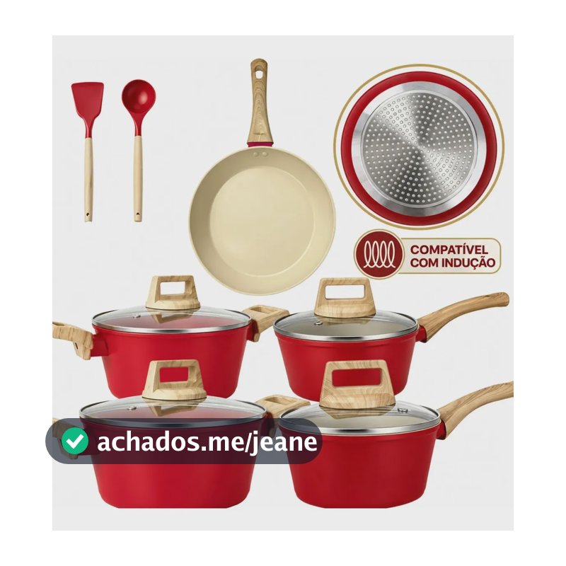 Jogo De Panelas Cerâmico Antiaderente Indução 7 Peças 2.5mm Vermelho