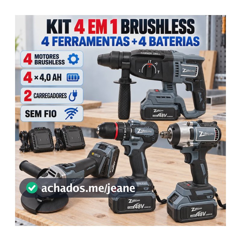 Kit Ferramentas Elétricas 4 Em 1 48v 4baterias Maleta Bivolt