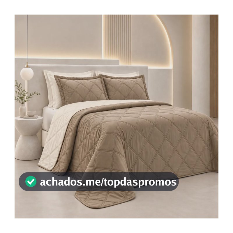 Kit Colcha Queen Lizzie Dupla Face 300 Fios 3 Peças Cáqui