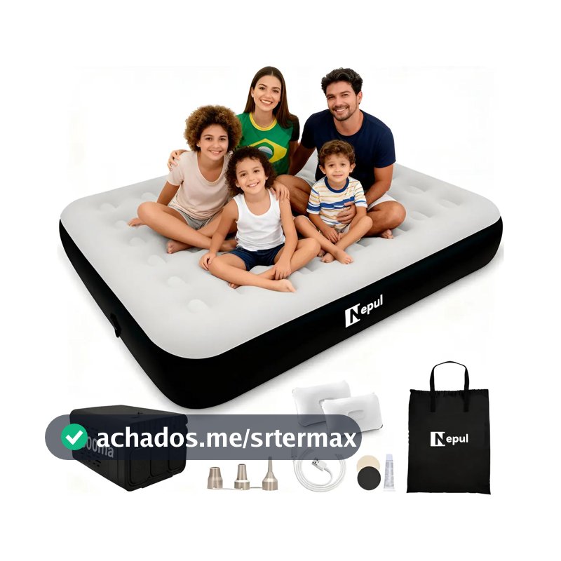 Colchão Inflável Casal Queen Com Travesseiro Y Bomba 4000ma Preto