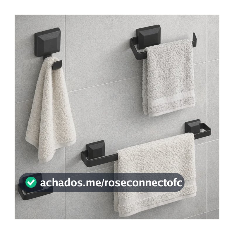 Kit de 4 acessórios banheiro Universo Das Torneiras principal formato quadrado cor preto fosco moderno