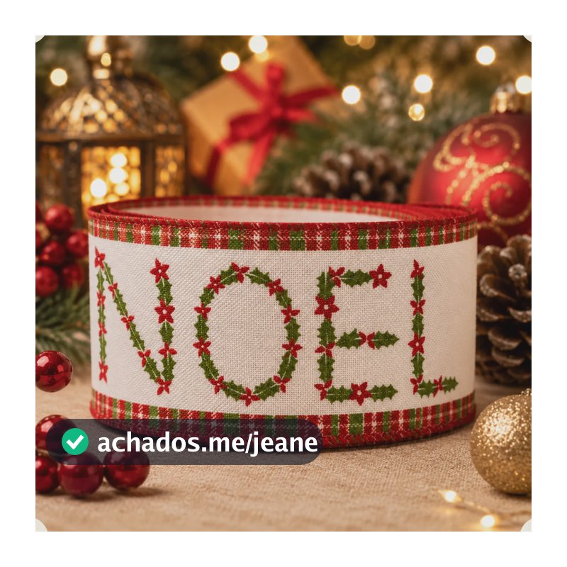Fita  Tecido Aramada Noel Detalhes Verde Vermelho Multicolorido Fita Noel
