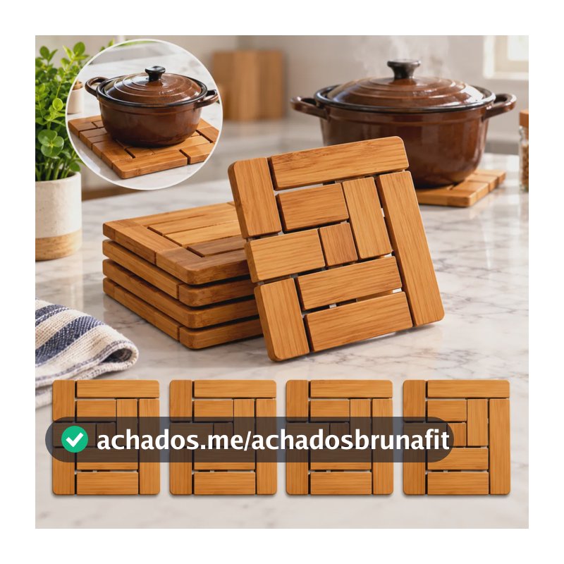 Kit Com 4 Descanso De Panela Quente Para Mesa De Bambu 12cm Bambu