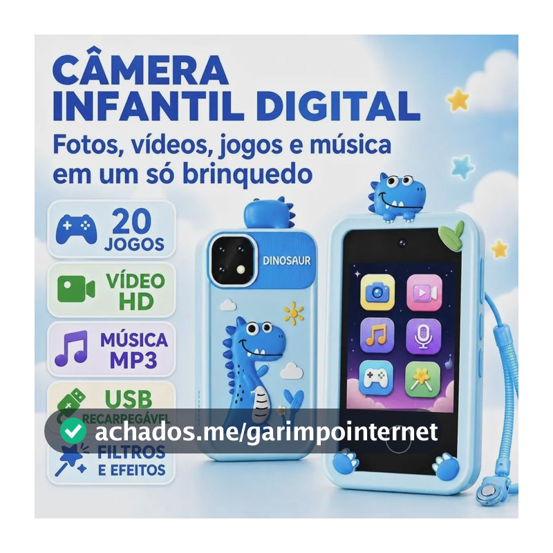 Celular Infantil De Brinquedo Telefone Câmera Vídeo Criança Azul