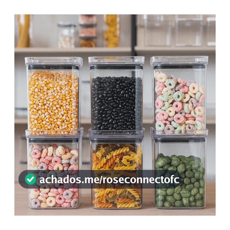 Kit 6 Potes 1l Quadrado Hermético Porta Mantimentos Organiza