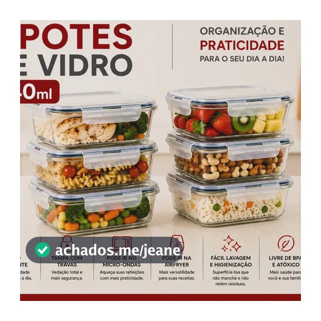 Kit 6 Potes 640ml Vidro Hermético 4 Travas Marmita Refratario Star House Com 4 Travas De Super Vedação Branco
