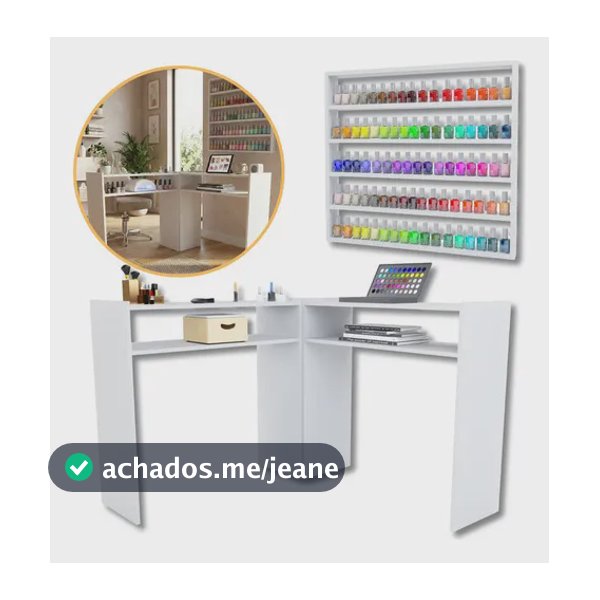 Mesa Em L Para Manicure Suporte Nicho Expositor De Esmaltes Branco