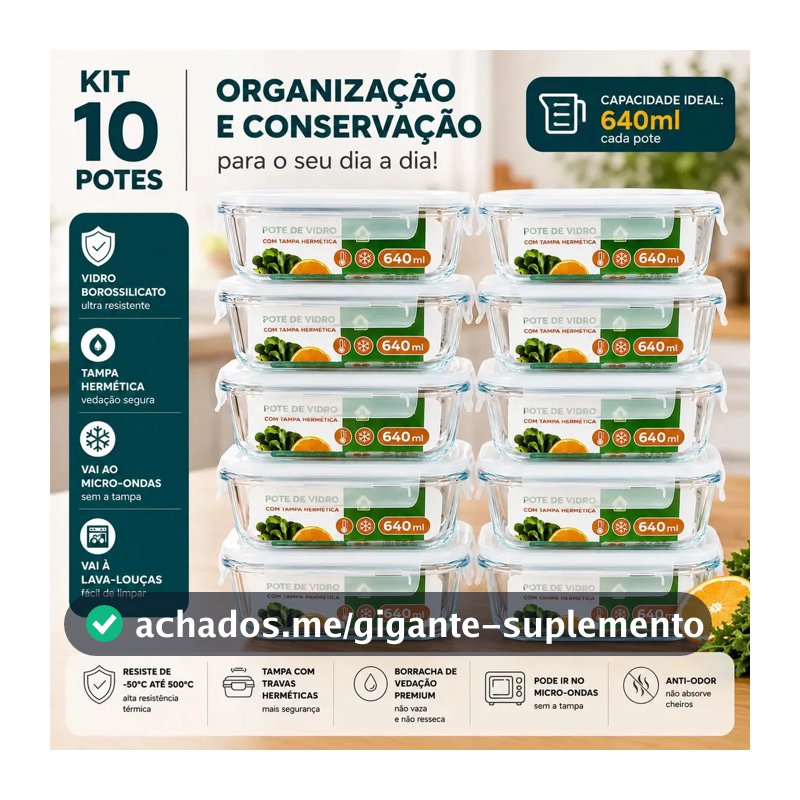 Kit 10 Potes Herméticos De Vidro 640ml Haushop Tampa Vedação Firme Para Geladeira E Despensa Organização Da Cozinha