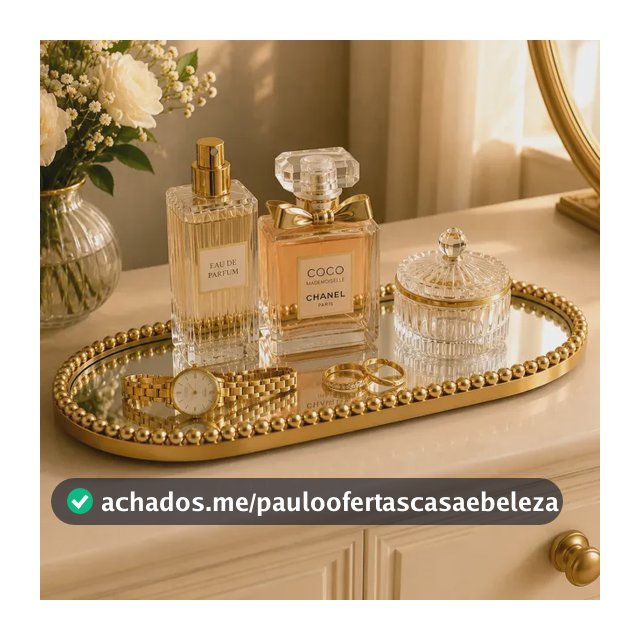 Bandeja Decorativa Oval Espelhada Dourada Perfume Luxuoso Dourado