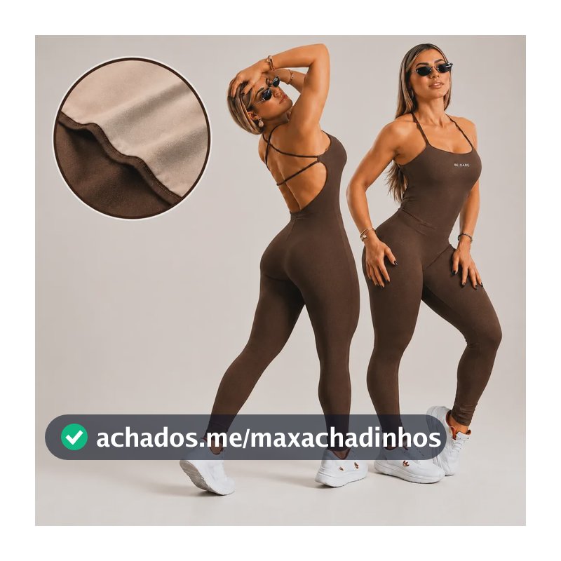 Macacão Fitness Forrado Feminino Longo Em Suplex Academia Marrom M (36 Ao 40)