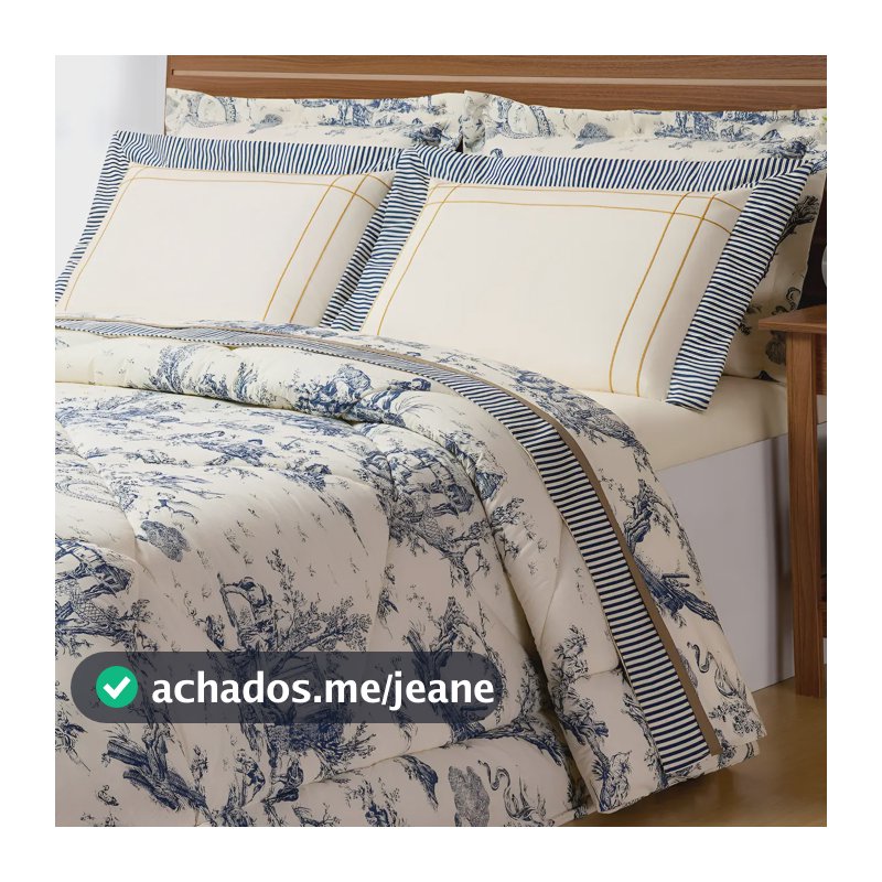 Kit Completo Casal 07 Peças Edredom + Jogo Lençol Porcelana Cor Palha - Kit Cama Posta