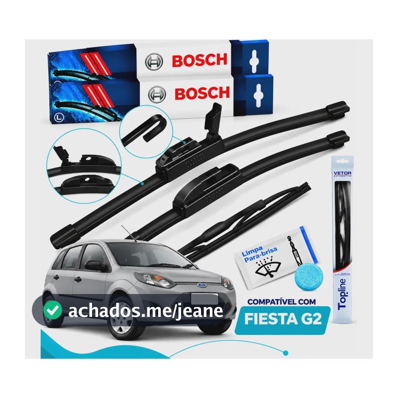 Palhetas Limpador Parabrisa Bosch Aerofit + Traseira Import Kit Diant Bosch E Tras Vto Fiesta G2 2005 A 2011