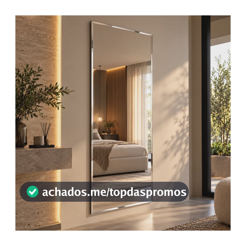 Espelho Mirano Paris 100x40cm Bisote Design Lapidado Moderno Suporte