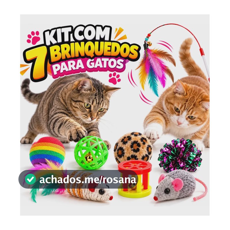 Kit 7 Brinquedos Interativos Para Gato Com Varinha Diversão