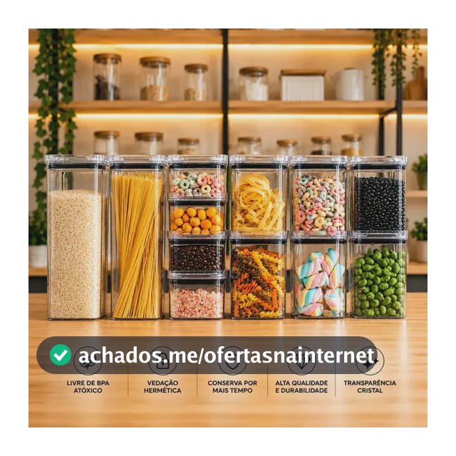 Kit Potes Porta Mantimento Hermético Quadrado Cozinha 12 Uni