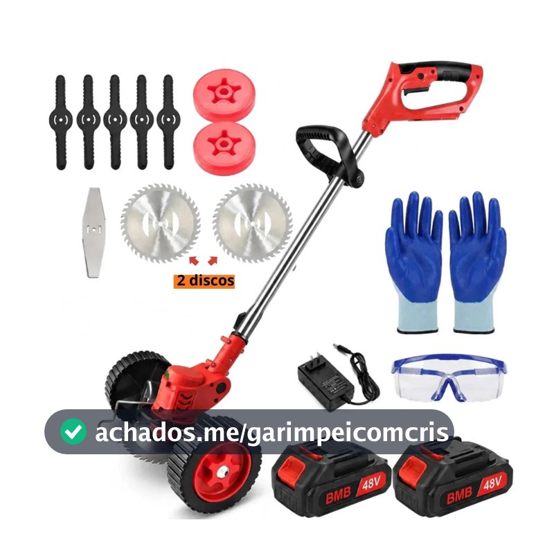 Roçadeira Eletrica cortador de grama 48V Bivolt 2 baterias portátil sem fio com rodas