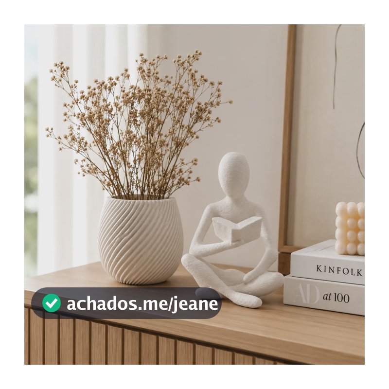 Escultura Leitor E Vaso Espiral Decoração Sala Escritorio Branco Leitor E Vaso