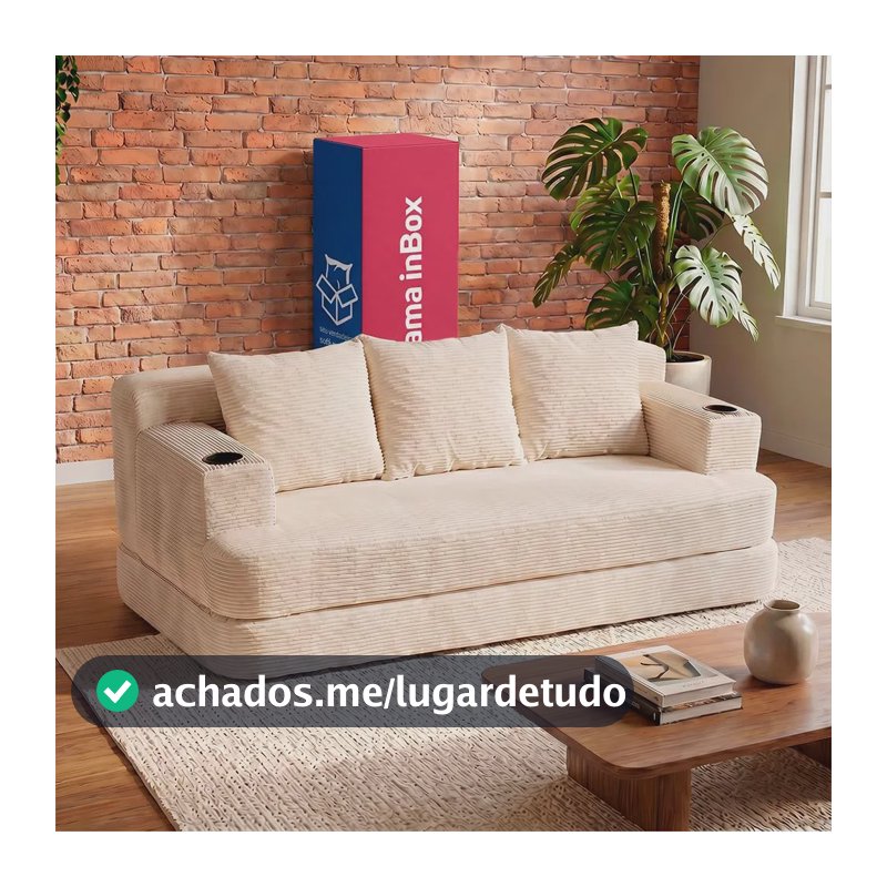 Sofá Cama Nami. 1,88m Xpand Tech Tecido Velourê Cama Inbox Bege Liso