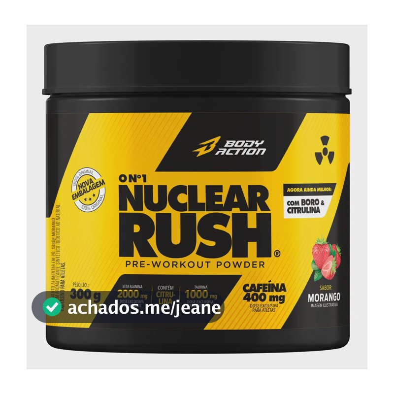 Suplemento Em Pó Pré Treino Nuclear Rush 300g Bodyaction Sabor Morango