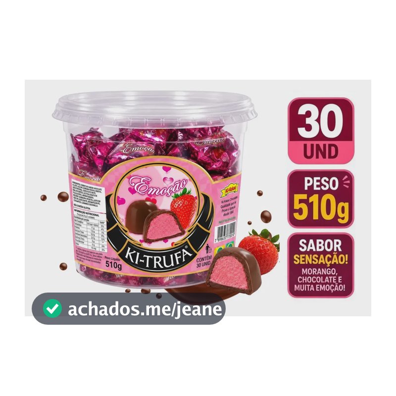 Ki-trufa Crocante Sabor Chocolate Trufa Recheio Emoção Pote 510g c/ 30 unidades KI-KAKAU