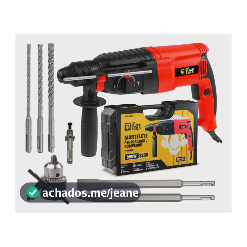 Martelete Perfurador Rompedor Professional 26mm 900w Sds Plus 3j Com Maleta E Acessorios Trm-4000 The Black Tools