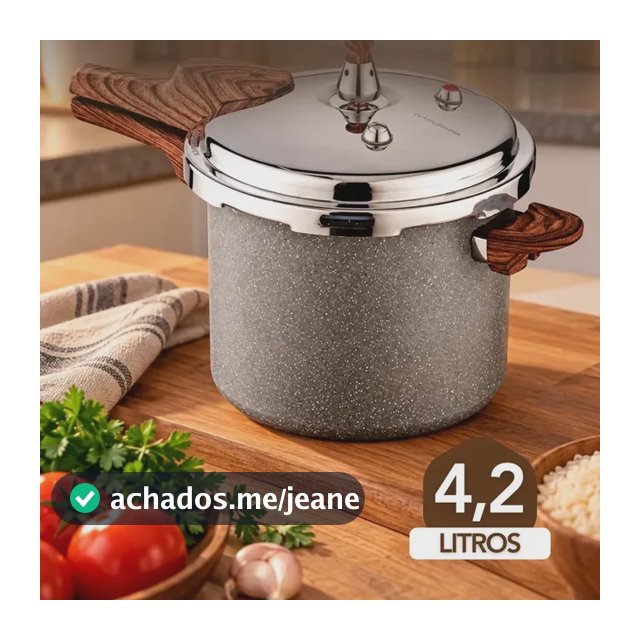 Panela de Pressão 4,2L Cerâmica Antiaderente Indução Fogão Gás Elétrico Cooktop Tampa Inox 3 Válvulas Segurança Base Indução Cabo Amadeirado