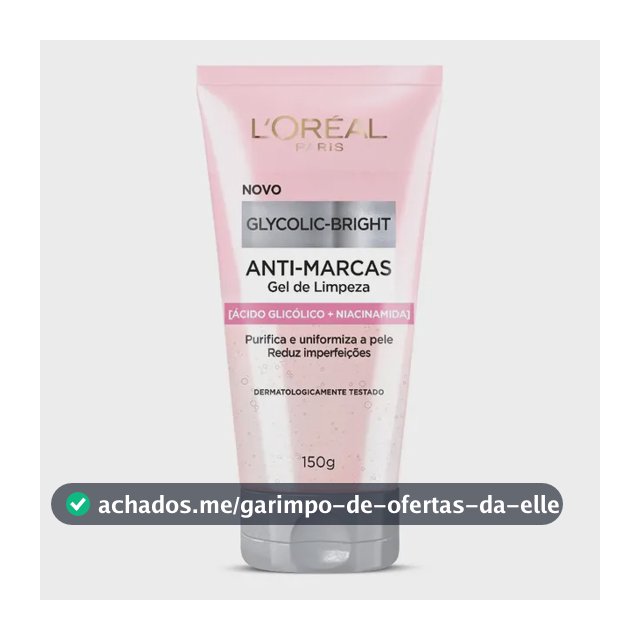 L’Oréal Paris Glycolic-Bright Gel de Limpeza Anti-Marcas com Ácido Glicólico e Niacinamida, para Todos os Tipos de Pele, 150 ml