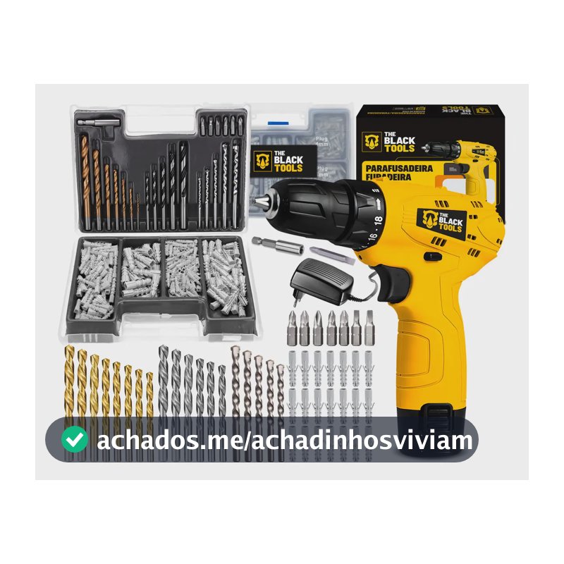 Parafusadeira Furadeira 3/8 A Bateria Tb12a The Black Tools Jogo Brocas E Buchas 300 Peças