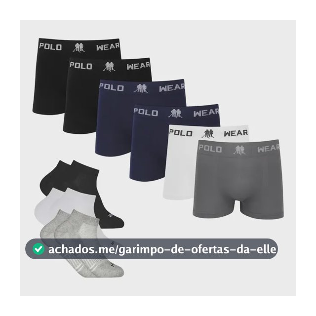 Kit 6 Cueca Polo Wear Microfibra + 6 Meia Cano Medio Algodão