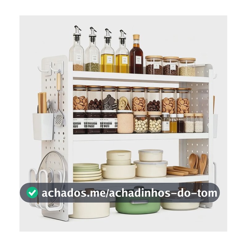 Estante Porta Temperos Aço 3 Níveis Ajustável 60cm Cozinha Branco