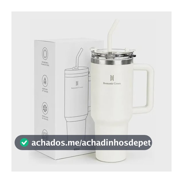 Copo Térmico Gigante 1,2l Inox Com Tampa E Inox Canudo Cor Branco Cor Pura / Material Fosco