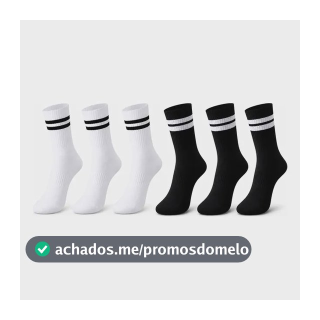 Kit 6 Meias Cano Alto Academia Casual Fitnes Unissex Algodão 3 Brancas E 3 Pretas Listras 36 Ao 43