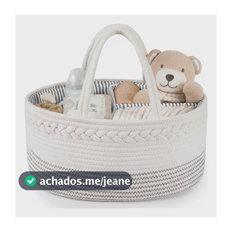 Cesto Bolsa Organizador Fraldas Bebê Troca Maternidade Lenço Creme