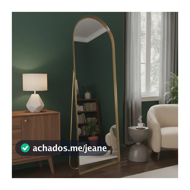 Espelho De Chão Base Reta Corpo Inteiro Com Moldura E Suporte Dourado 146x36cm