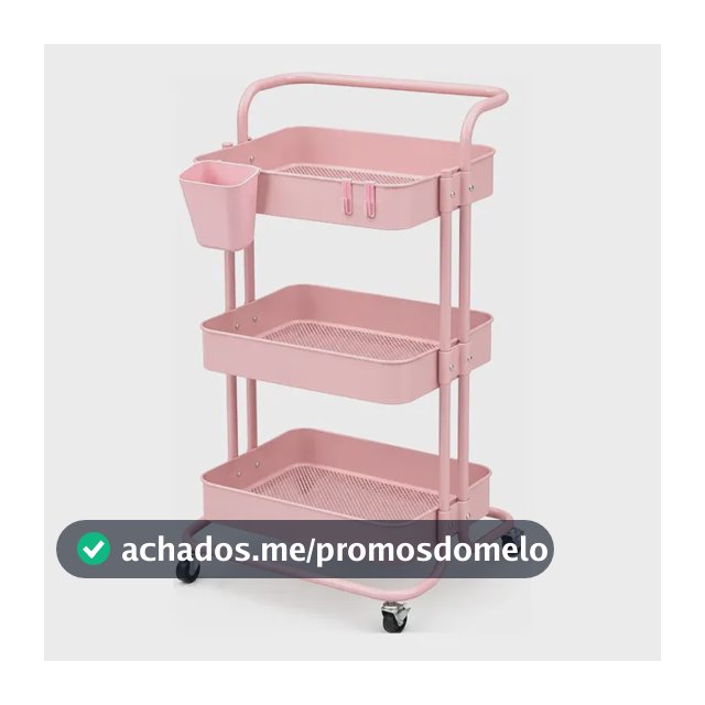 Organizador Multiuso 3 Prateleiras Metal Rodízios Cozinha Rosa