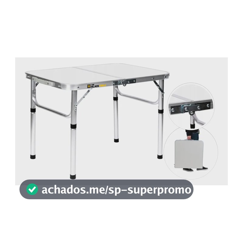 Mesa Pequena Dobrável Camping Alumínio 90x60cm Vira Maleta Branco The Black Tools