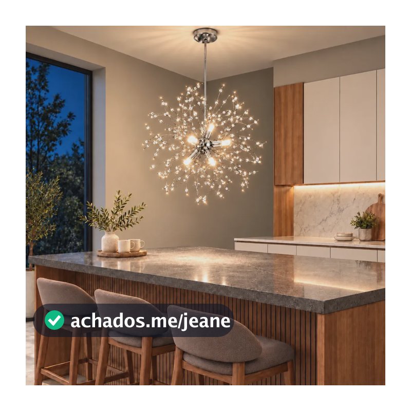 Lustre Pendente Dente De Leão Cristal Branco, Lustre Pendente de Cristal Moderno, Luminária de Teto Dente-de-Leão 52cm Prata, 6 Soquetes G9, Bivolt 110-265V, Para Sala de Jantar e Quarto, Tieesa