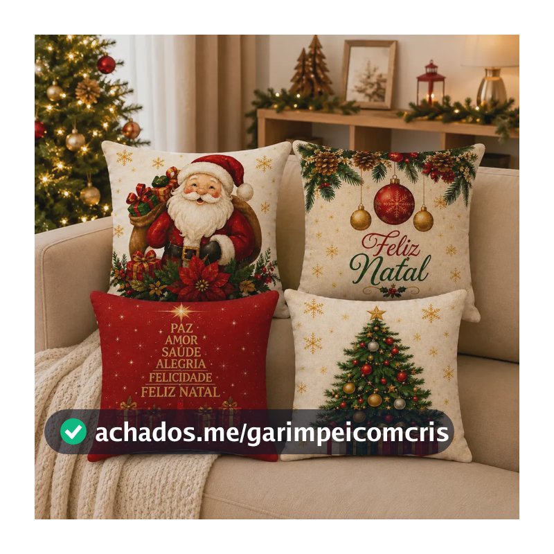Kit 4 Capa Almofada Natal Papai Noel Decoração Natalina Vermelho